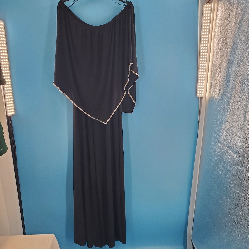 MSK wide leg black jumpsuit rhinestone trim